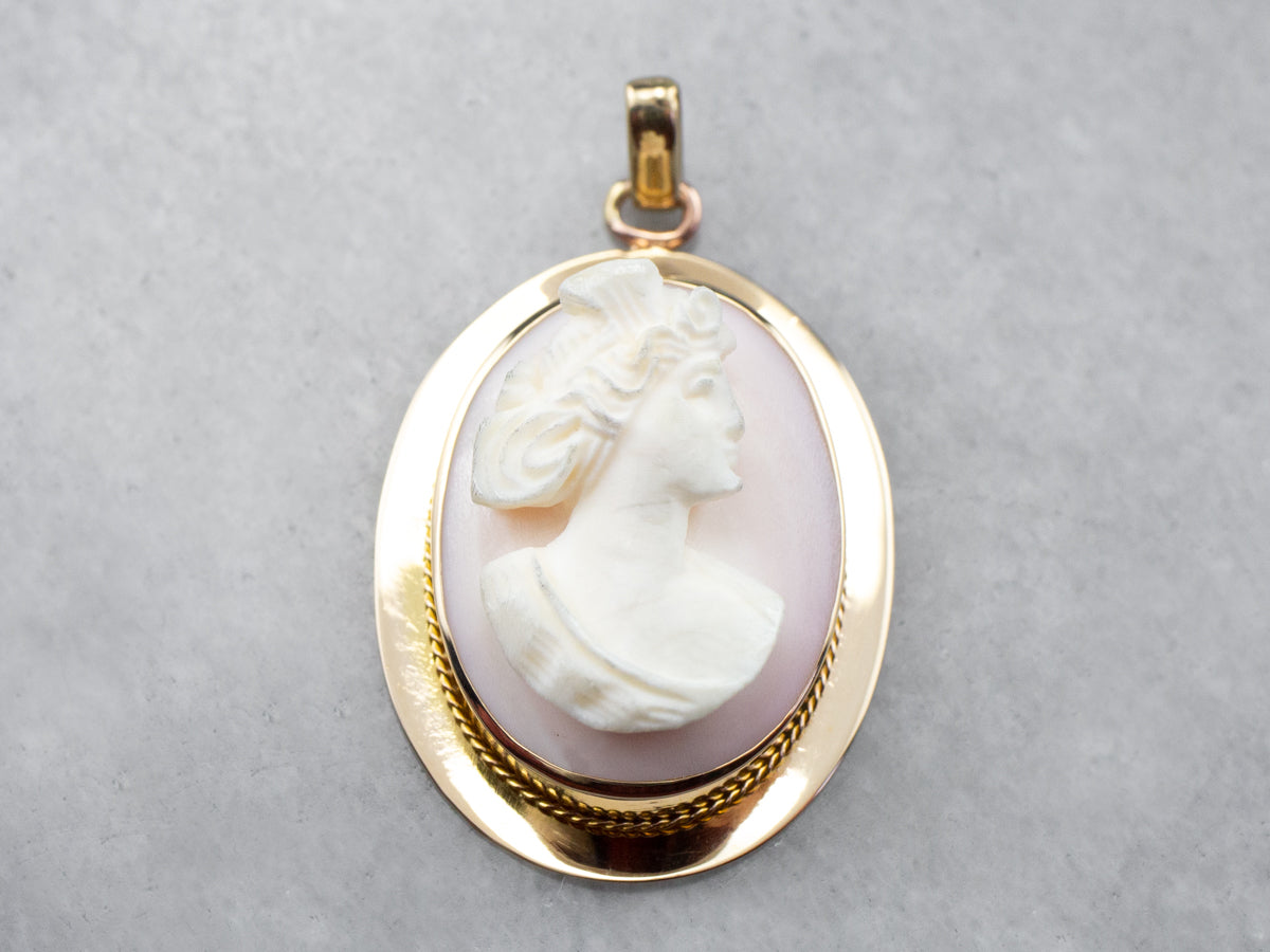 Vintage Gold Pink Shell Cameo Pedant