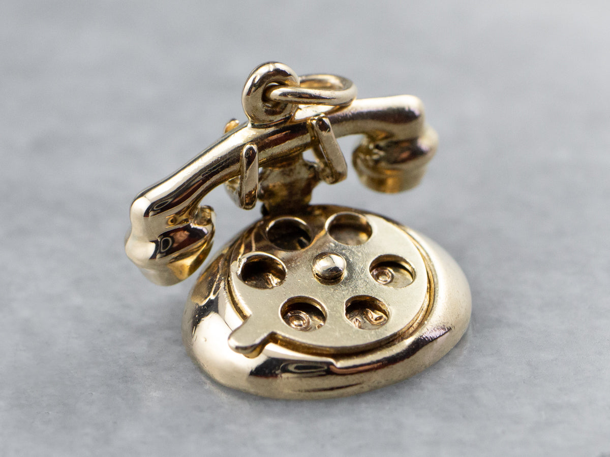Vintage Gold Rotary Phone Charm