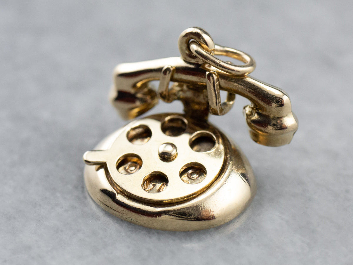 Vintage Gold Rotary Phone Charm