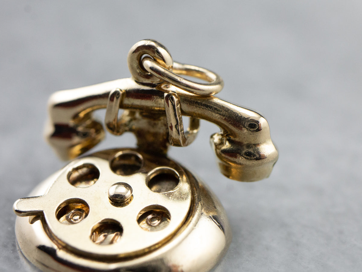 Vintage Gold Rotary Phone Charm