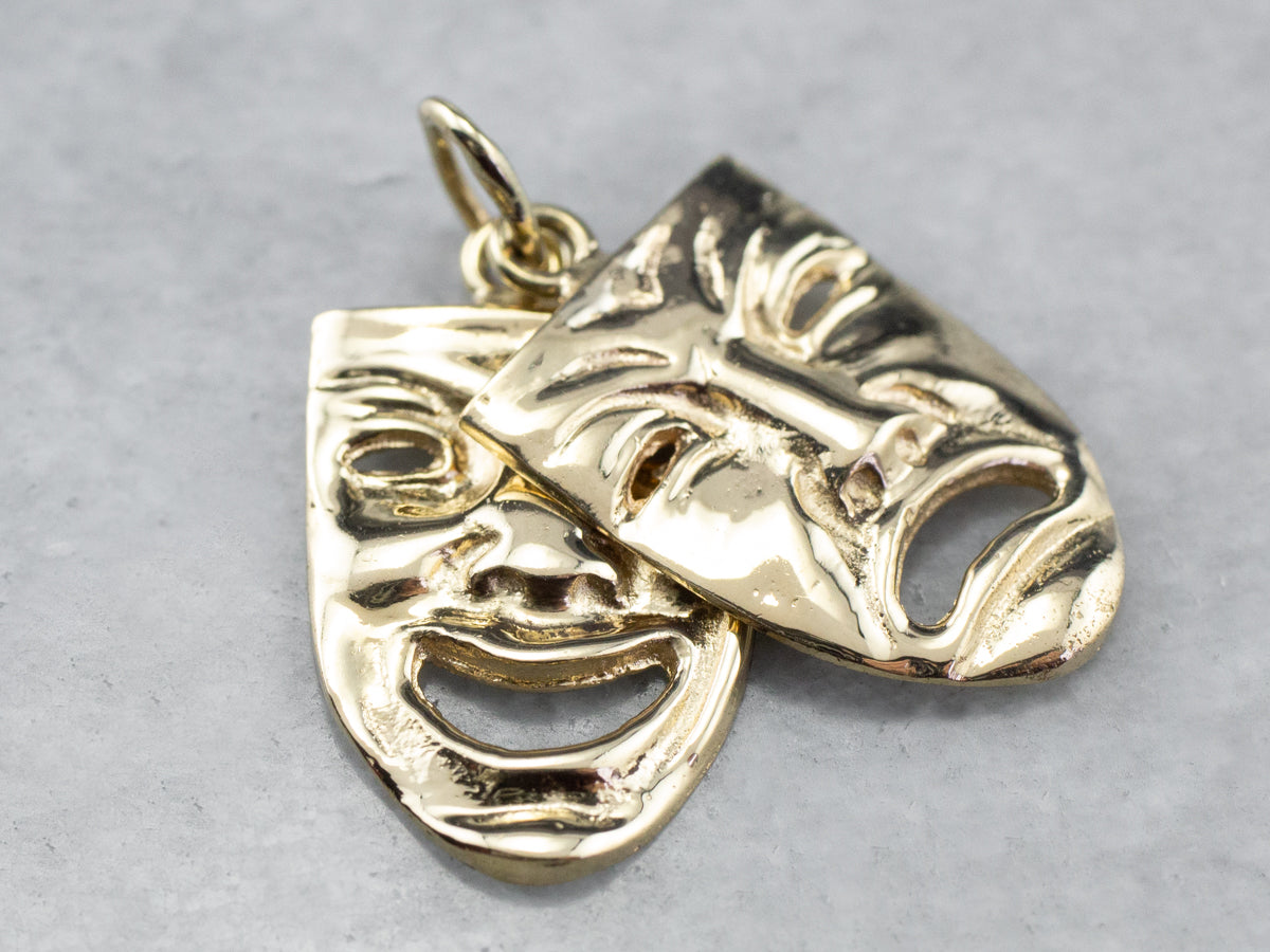 Gold Comedy and Tragedy Masks Pendant