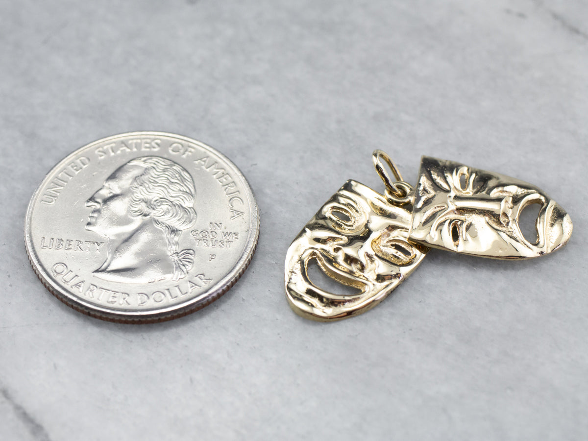 Gold Comedy and Tragedy Masks Pendant