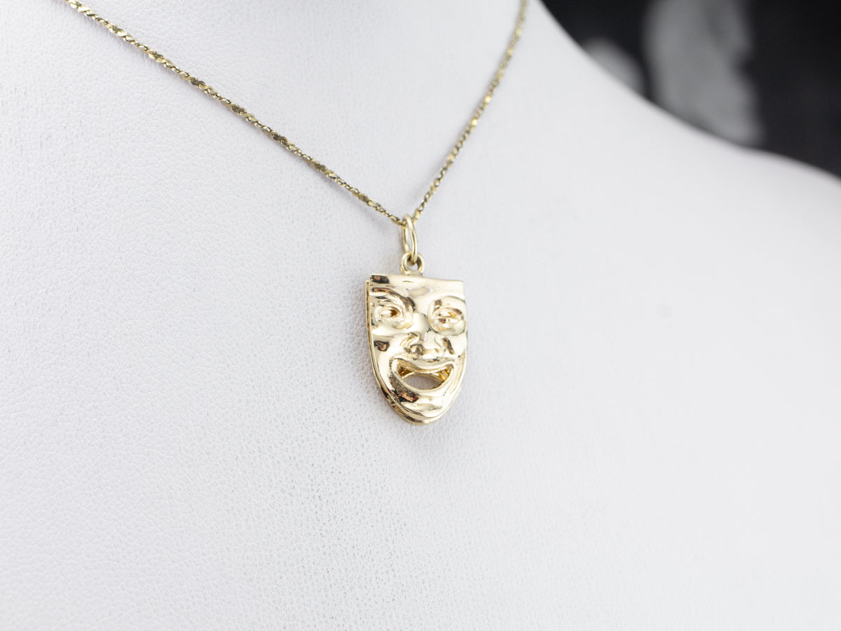 Gold Comedy and Tragedy Masks Pendant
