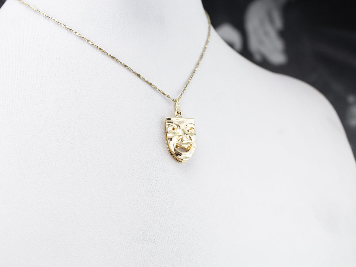 Gold Comedy and Tragedy Masks Pendant
