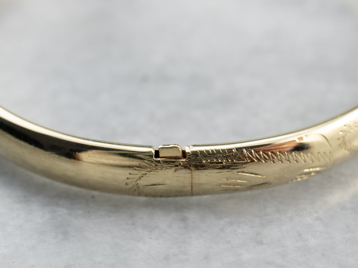 Vintage Etched Gold Bangle Bracelet - Main Image