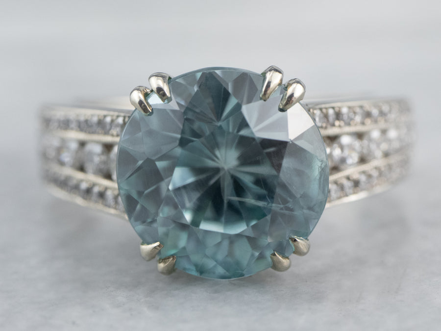 Modern Blue Zircon and Diamond Cocktail Ring