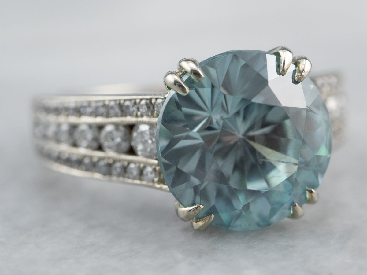 Modern Blue Zircon and Diamond Cocktail Ring