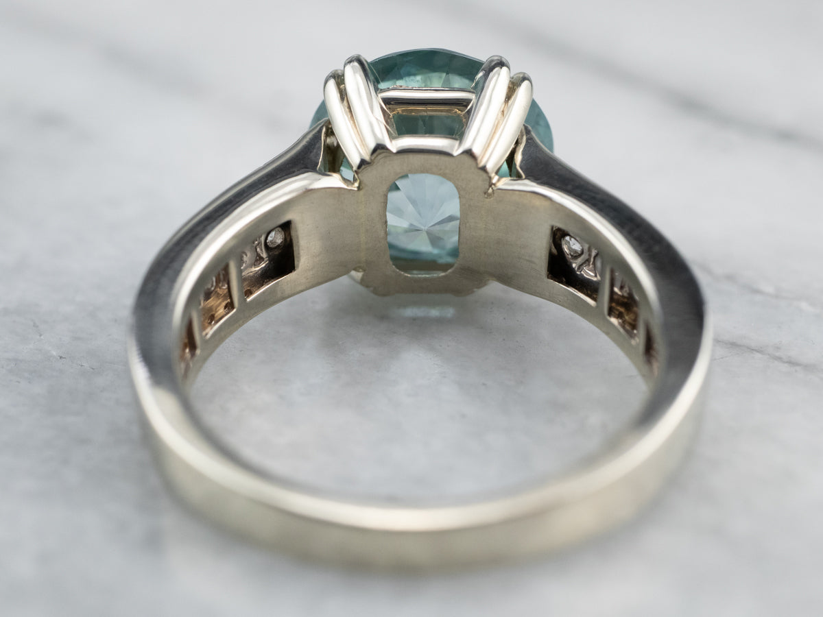 Modern Blue Zircon and Diamond Cocktail Ring