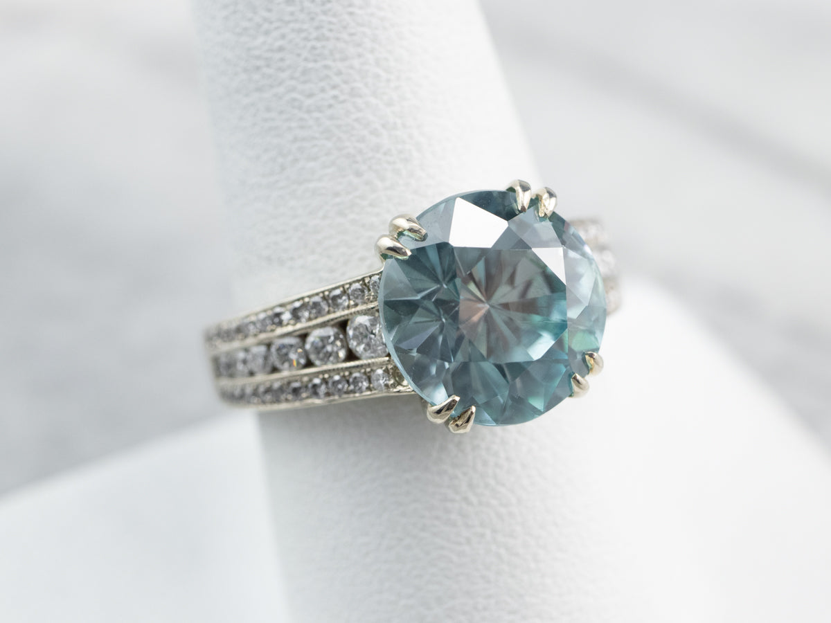 Modern Blue Zircon and Diamond Cocktail Ring