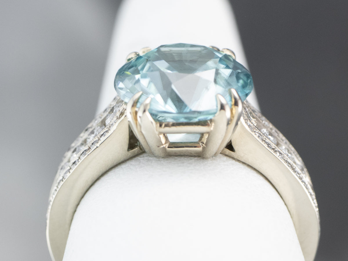 Modern Blue Zircon and Diamond Cocktail Ring