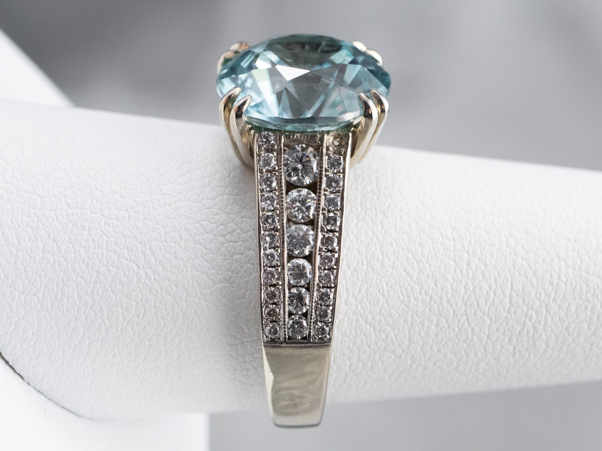 Modern Blue Zircon and Diamond Cocktail Ring