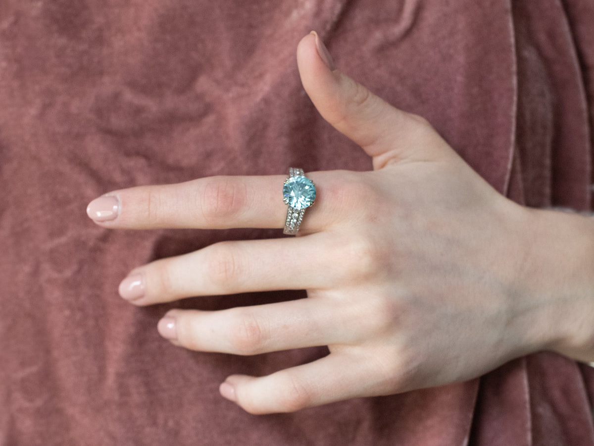 Modern Blue Zircon and Diamond Cocktail Ring
