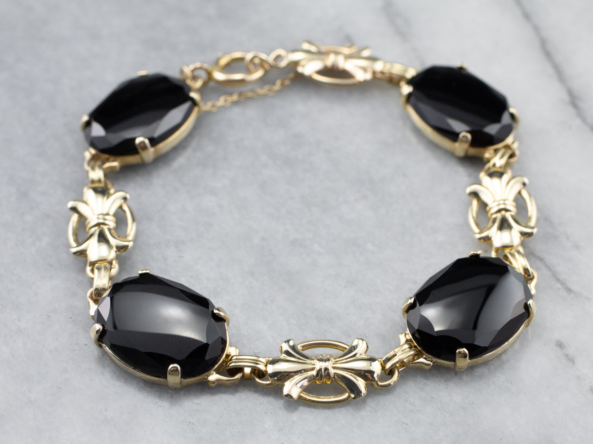 Retro Era Black Onyx Gold Link Bracelet