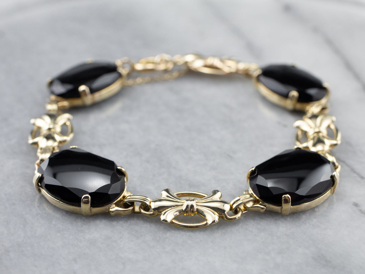Retro Era Black Onyx Gold Link Bracelet