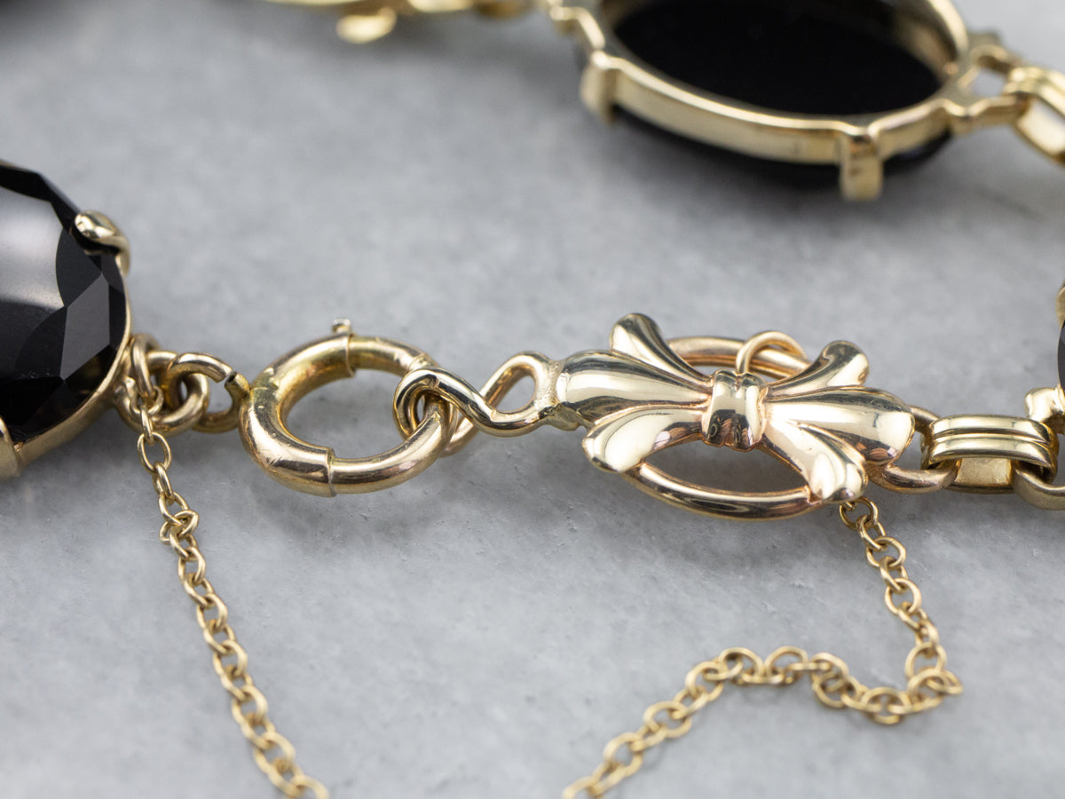 Retro Era Black Onyx Gold Link Bracelet