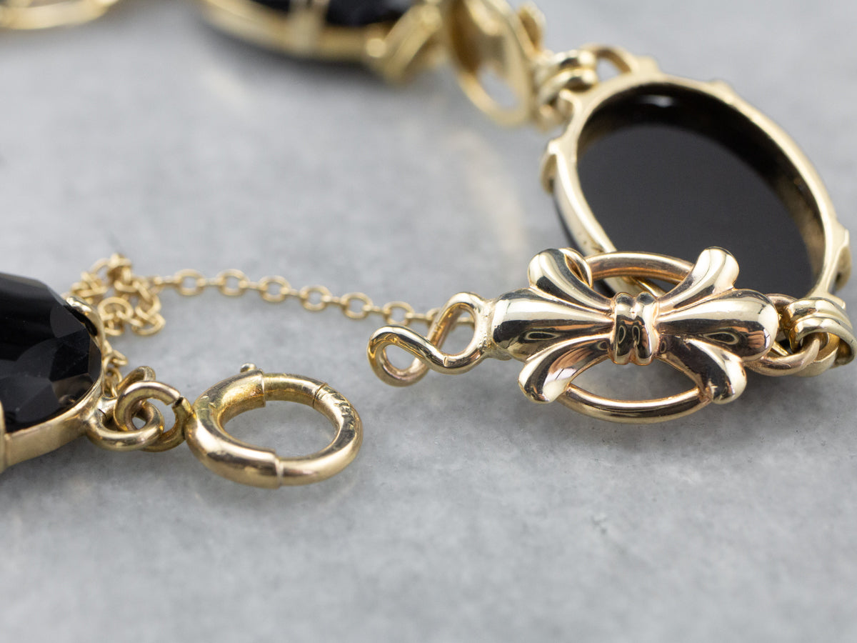 Retro Era Black Onyx Gold Link Bracelet