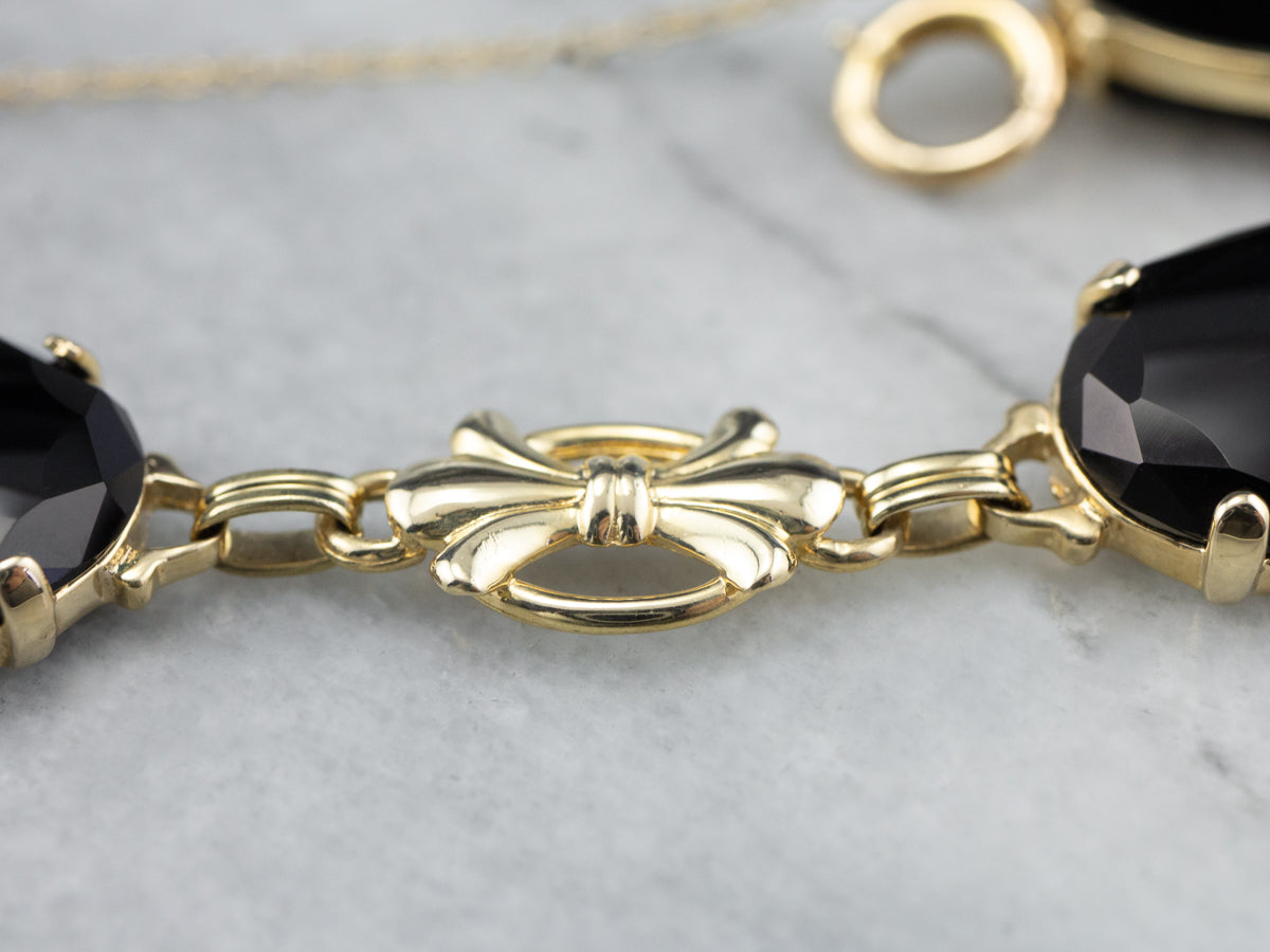Retro Era Black Onyx Gold Link Bracelet