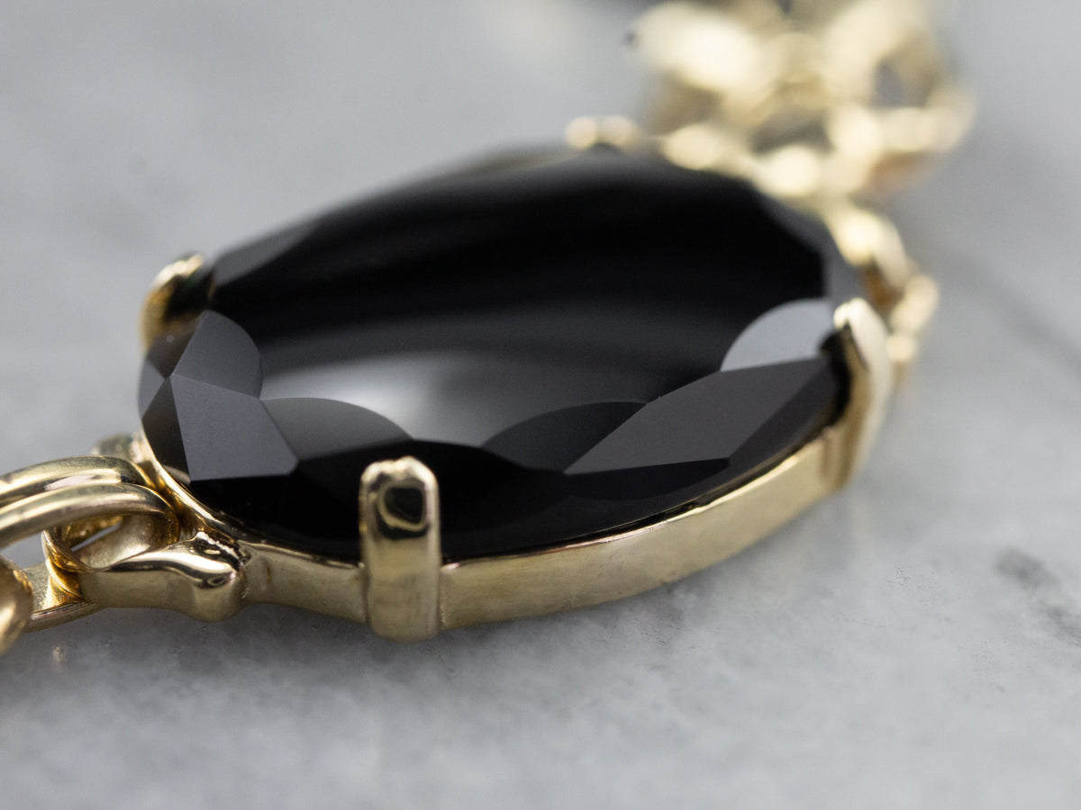 Retro Era Black Onyx Gold Link Bracelet