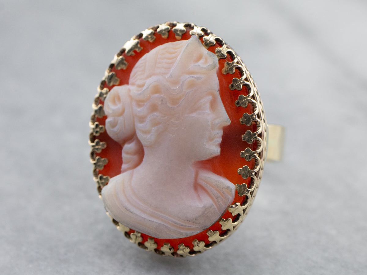 Large Sardonyx Cameo Cocktail Ring