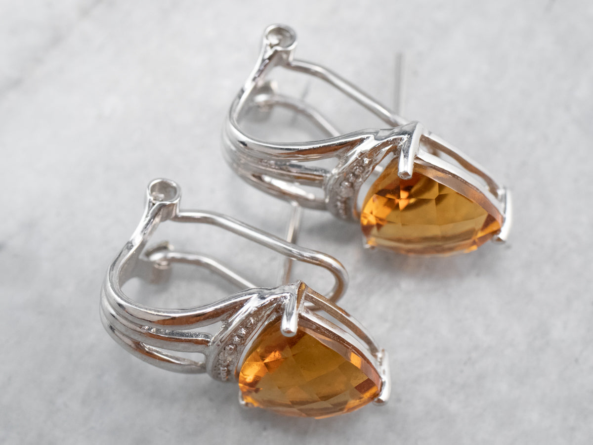 Citrine and Diamond White Gold Earrings