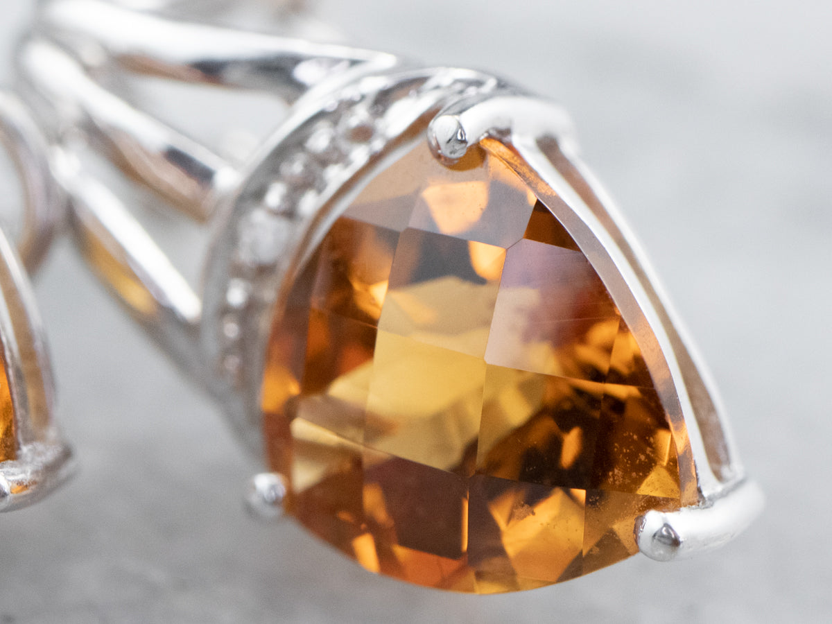 Citrine and Diamond White Gold Earrings