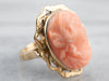 18K Gold Vintage Coral Cameo Ring