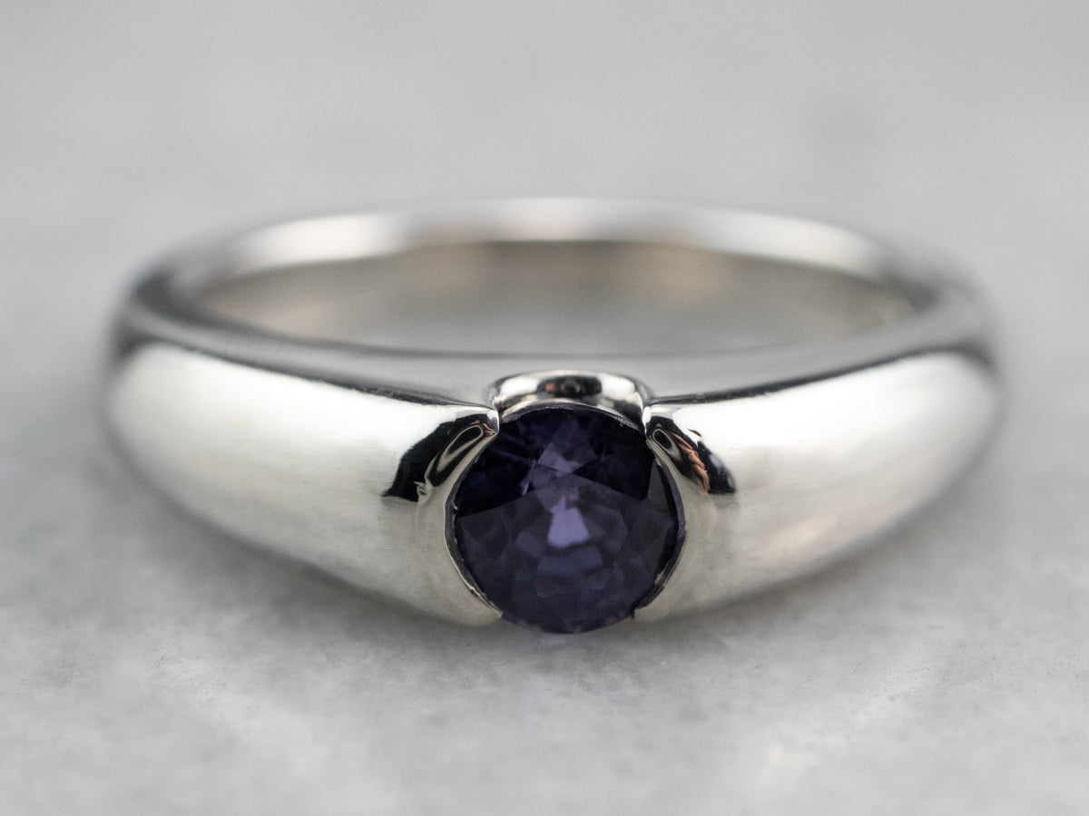 Modern Platinum Sapphire Solitaire Engagement Ring