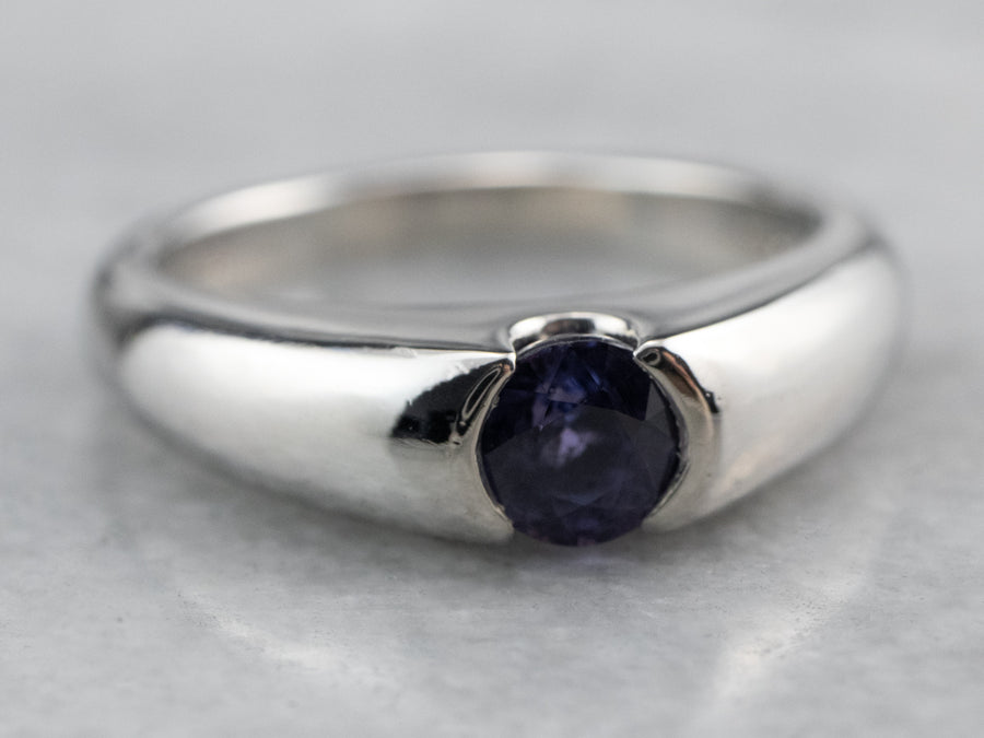 Modern Platinum Sapphire Solitaire Engagement Ring