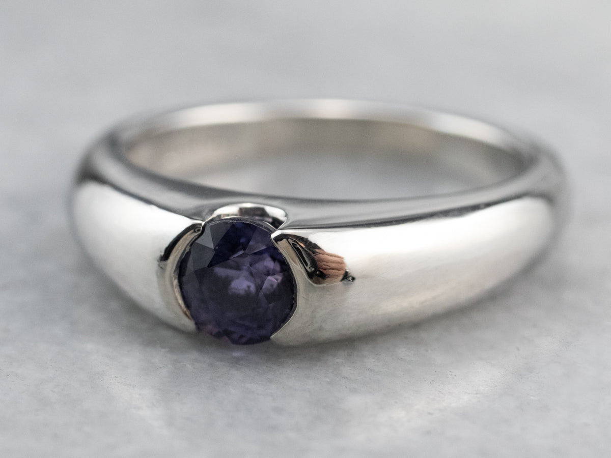 Modern Platinum Sapphire Solitaire Engagement Ring