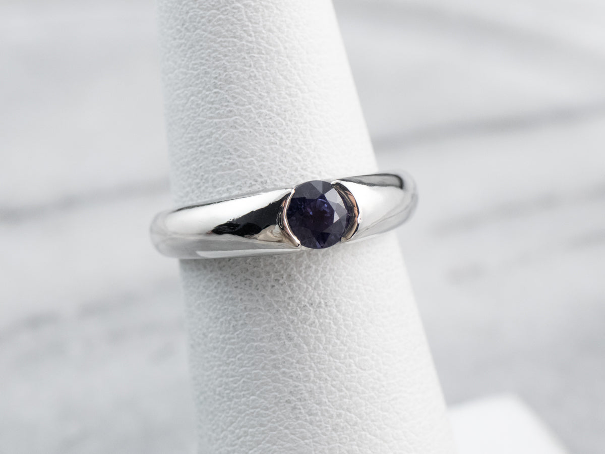 Modern Platinum Sapphire Solitaire Engagement Ring