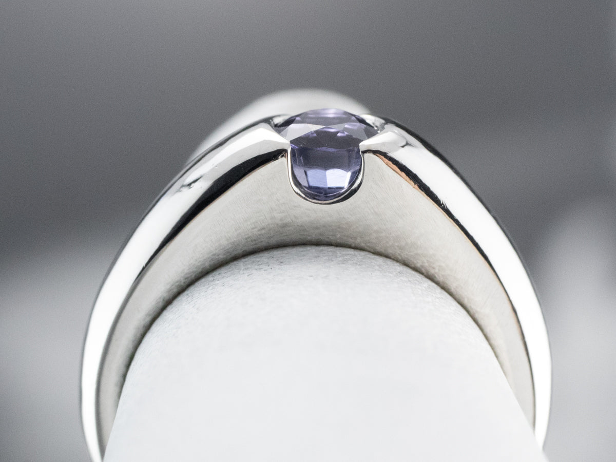 Modern Platinum Sapphire Solitaire Engagement Ring