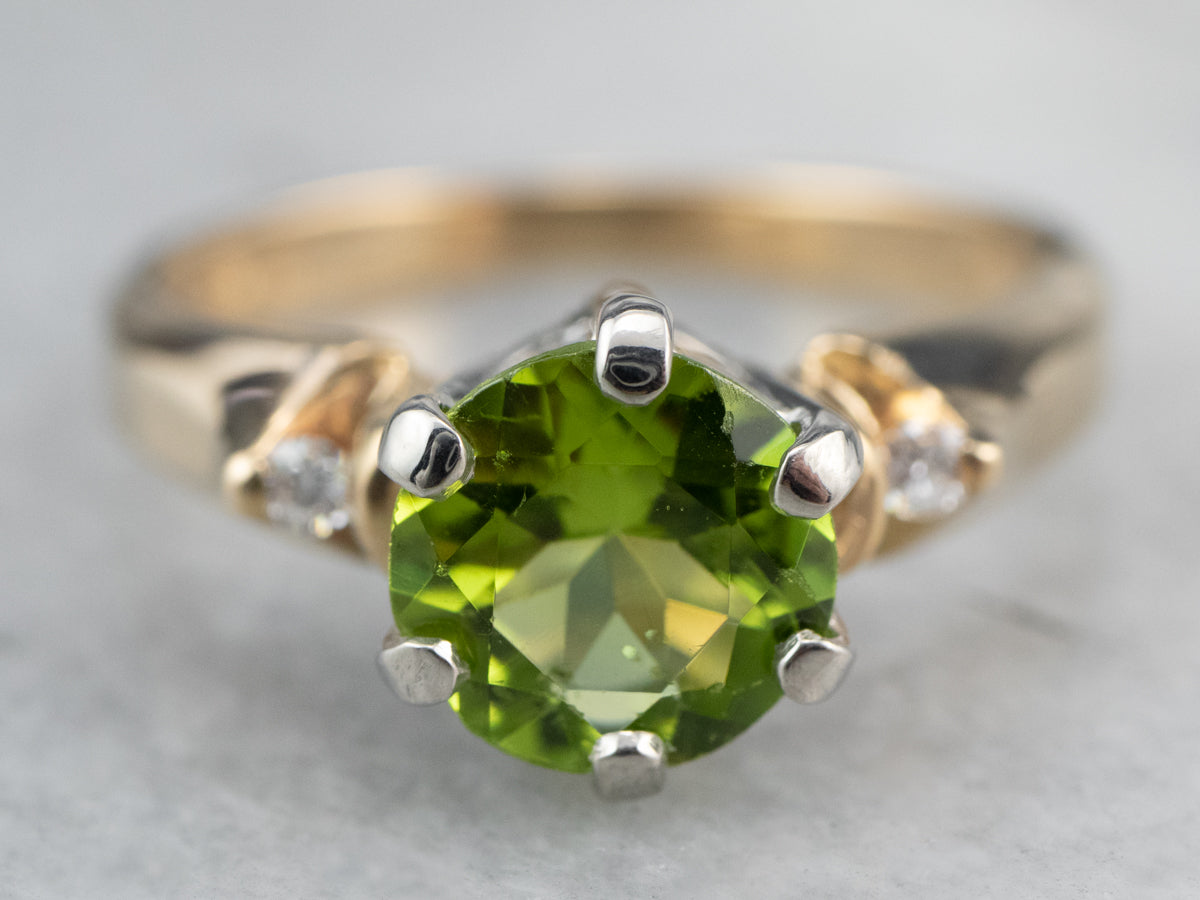 Two Tone Gold Peridot and Diamond Ring