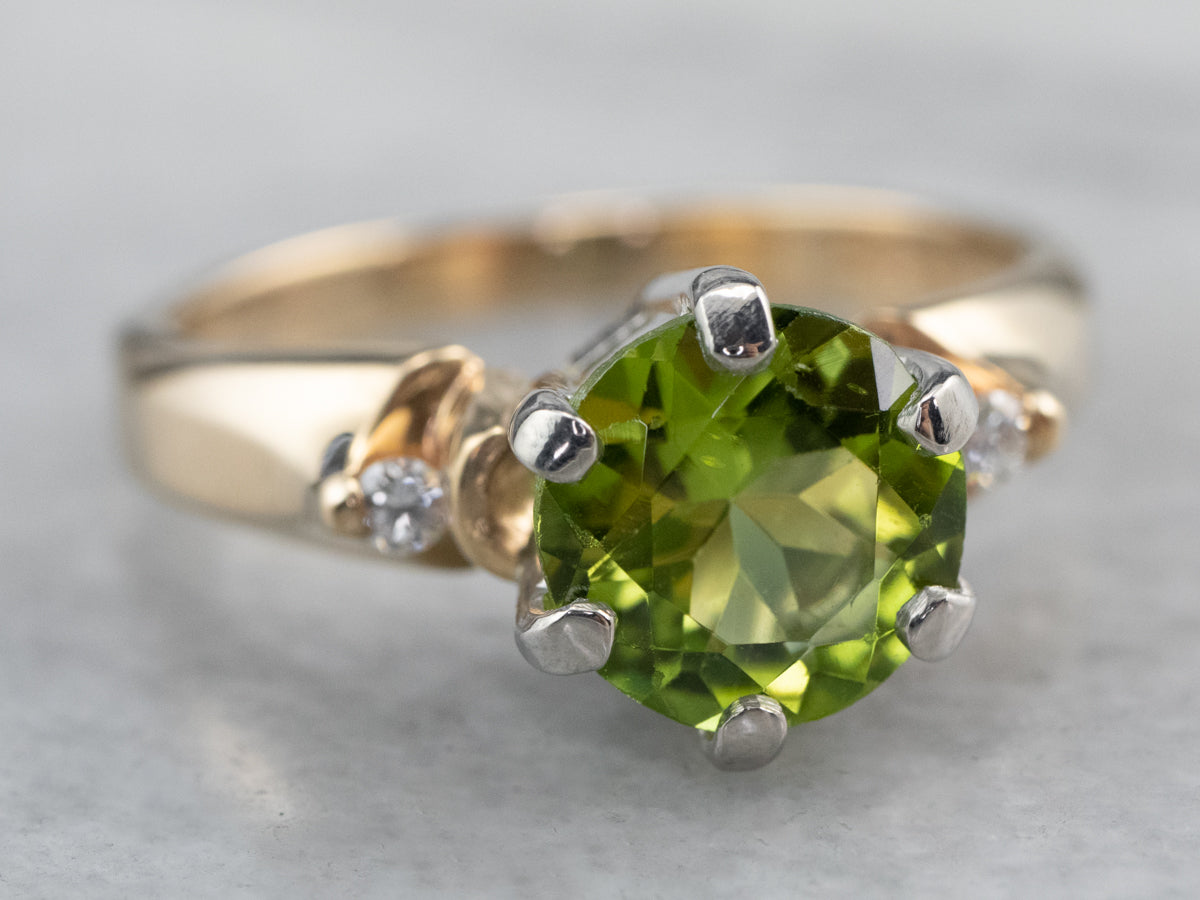 Two Tone Gold Peridot and Diamond Ring