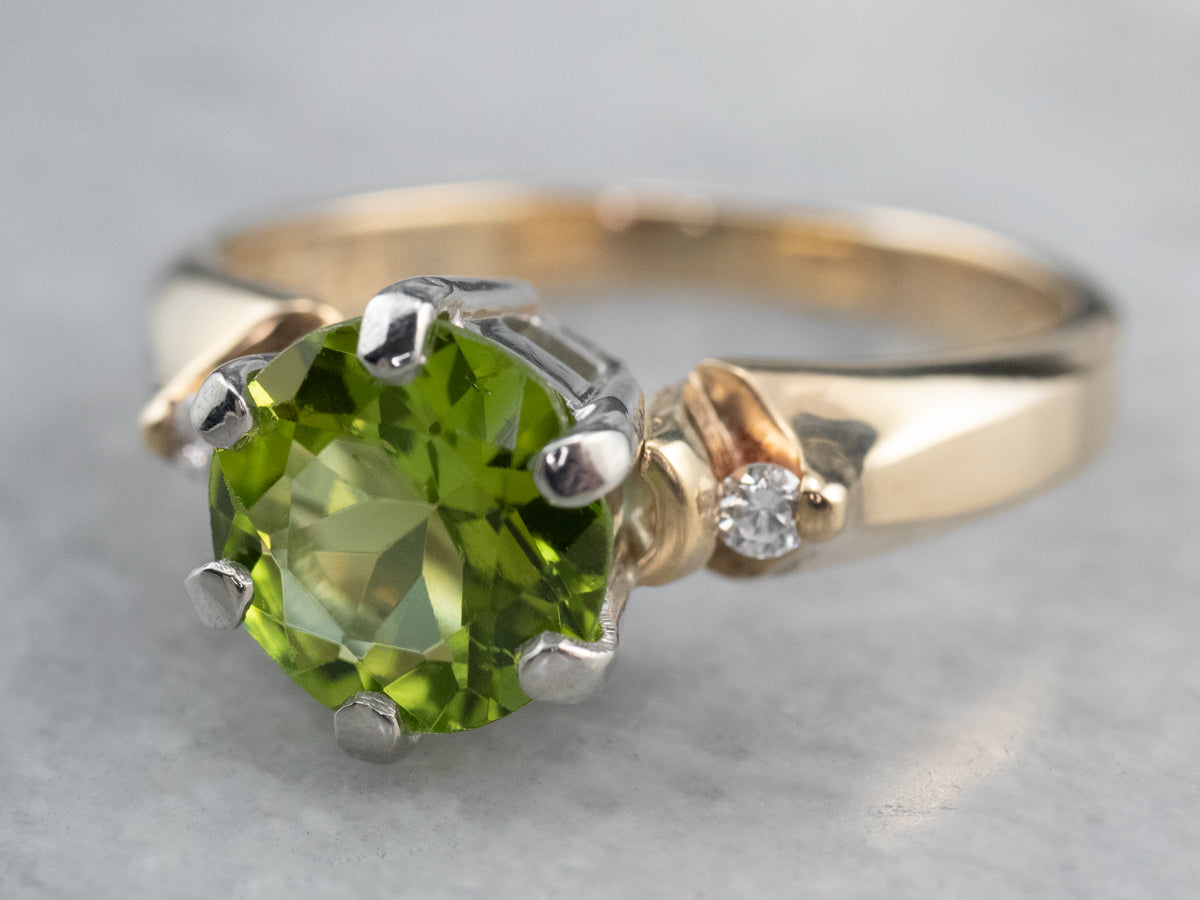Two Tone Gold Peridot and Diamond Ring