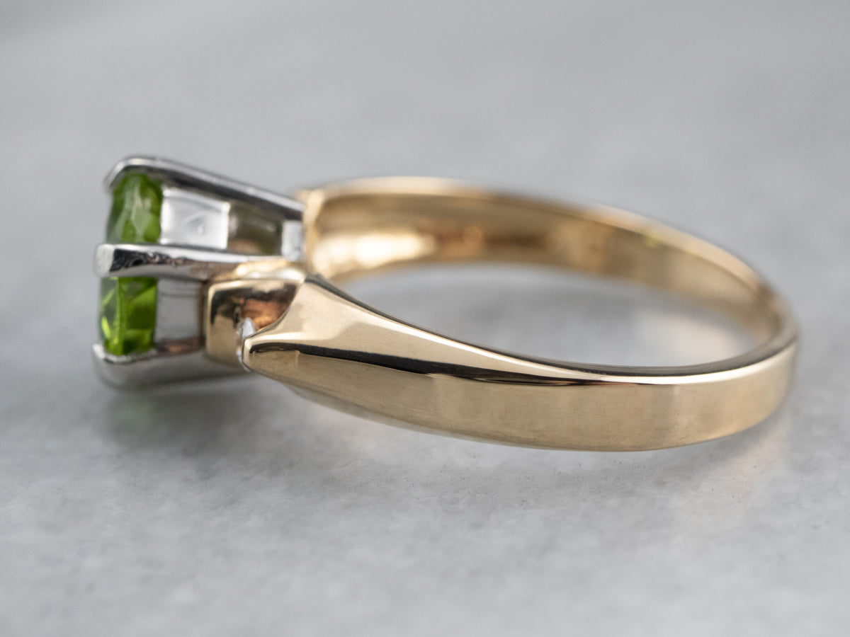Two Tone Gold Peridot and Diamond Ring