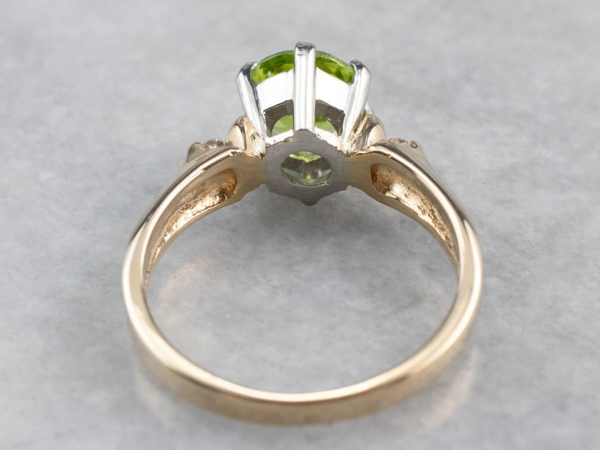 Two Tone Gold Peridot and Diamond Ring
