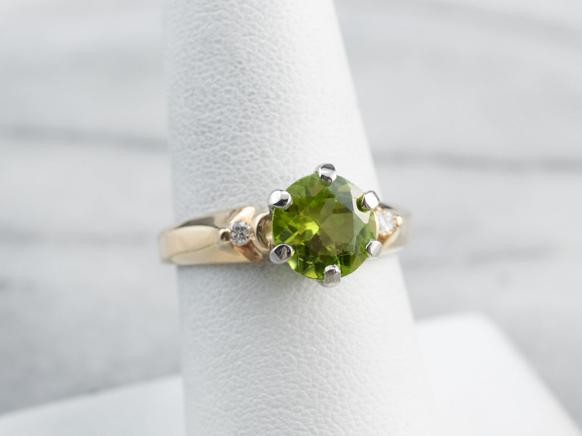 Two Tone Gold Peridot and Diamond Ring