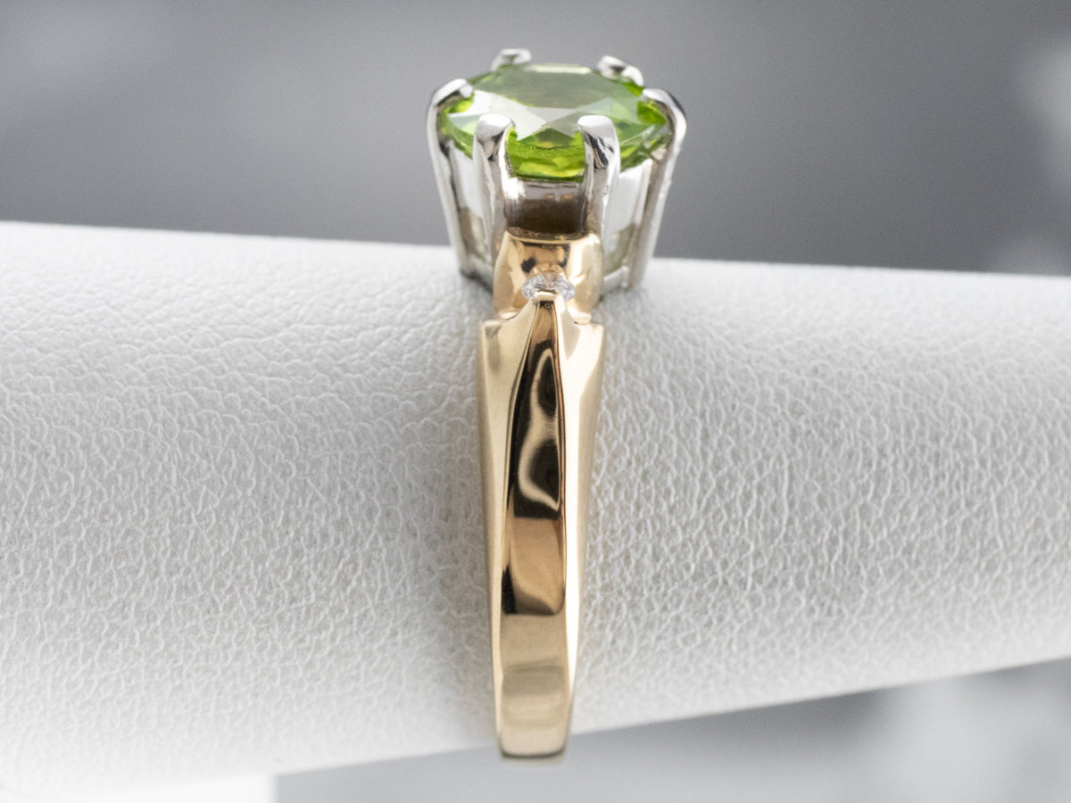 Two Tone Gold Peridot and Diamond Ring