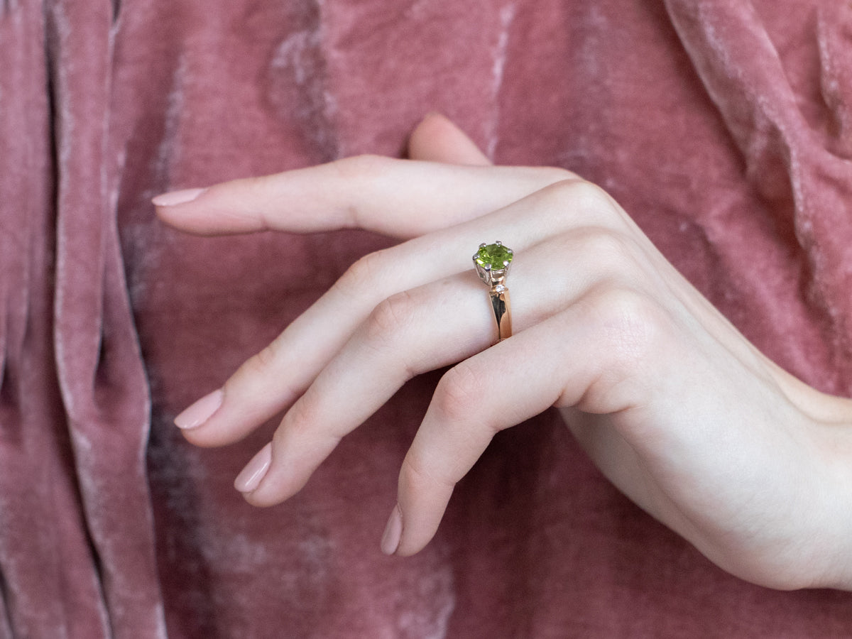 Two Tone Gold Peridot and Diamond Ring