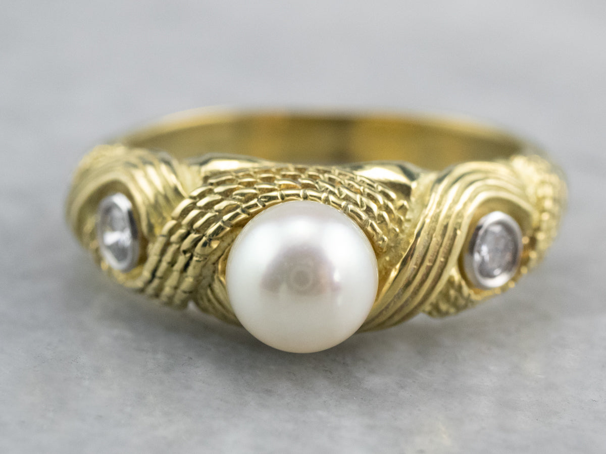 Nautical Pearl and Diamond Ring