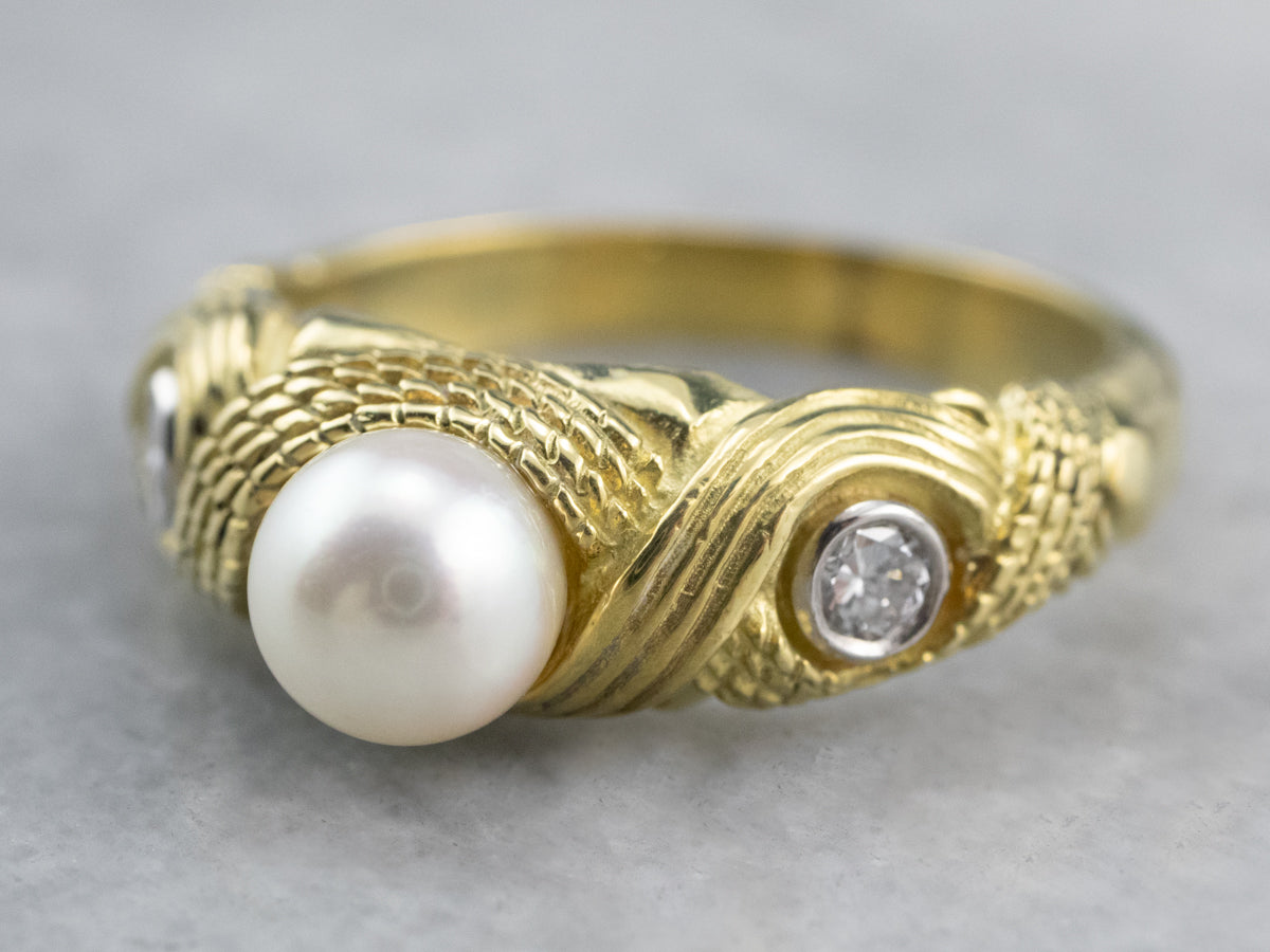 Nautical Pearl and Diamond Ring