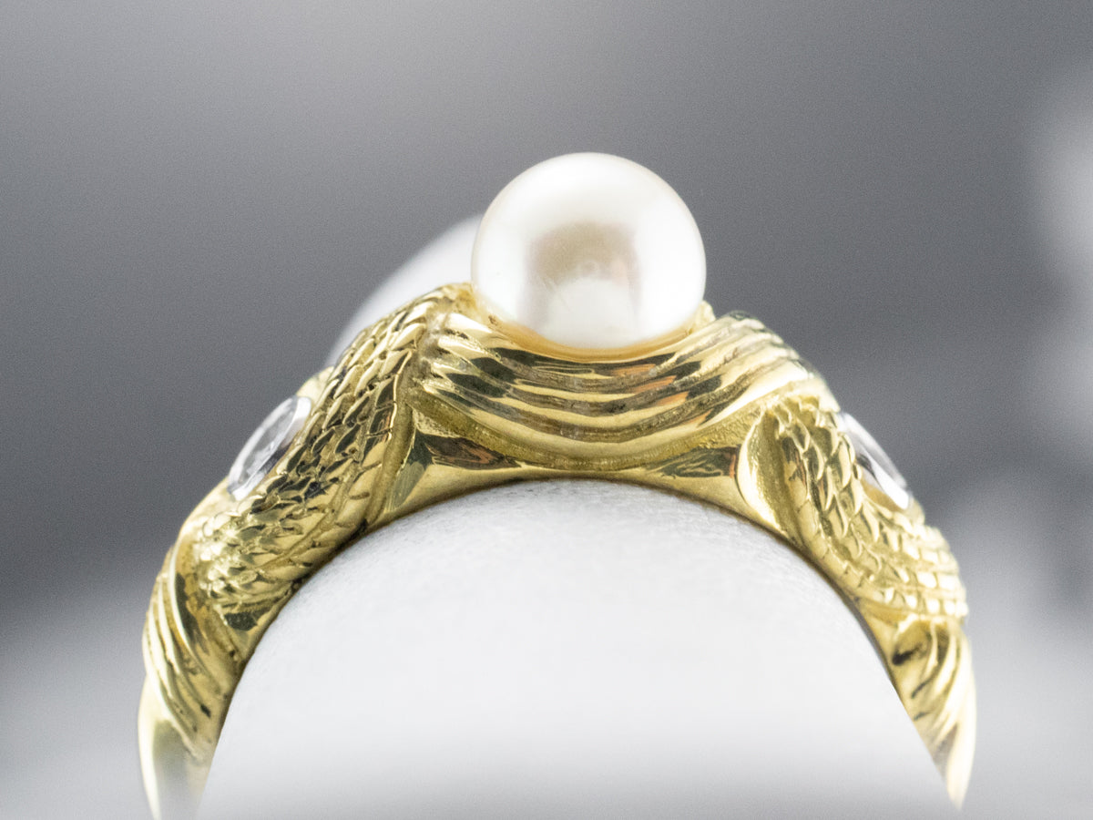 Nautical Pearl and Diamond Ring