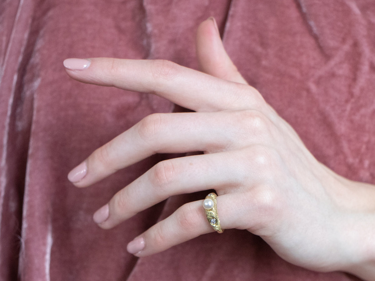 Nautical Pearl and Diamond Ring