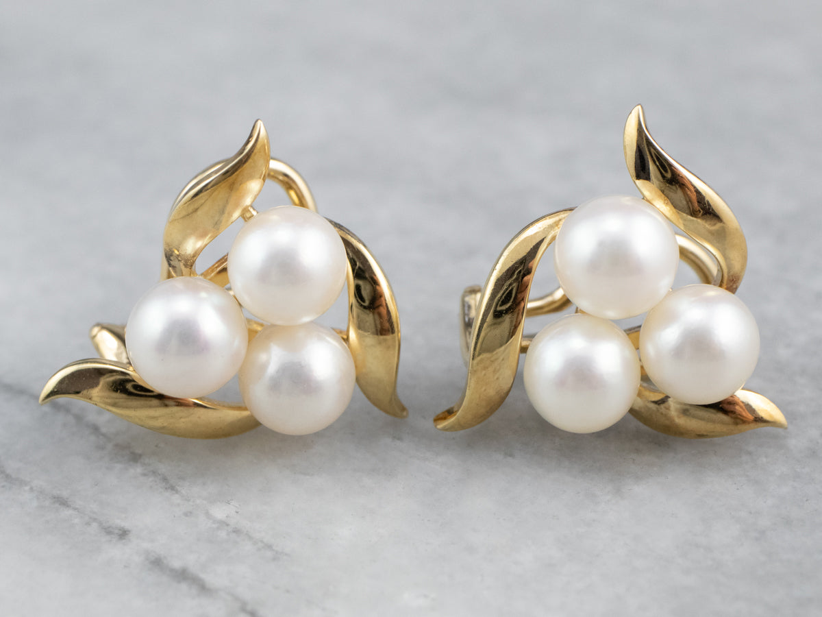 Gold Cultured Pearl Cluster Earrings