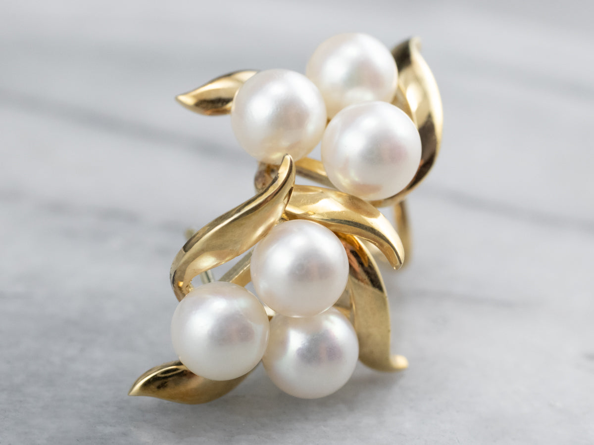 Gold Cultured Pearl Cluster Earrings
