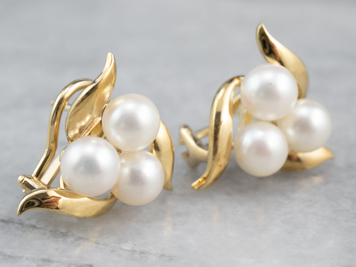 Gold Cultured Pearl Cluster Earrings