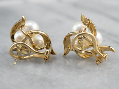 Gold Cultured Pearl Cluster Earrings