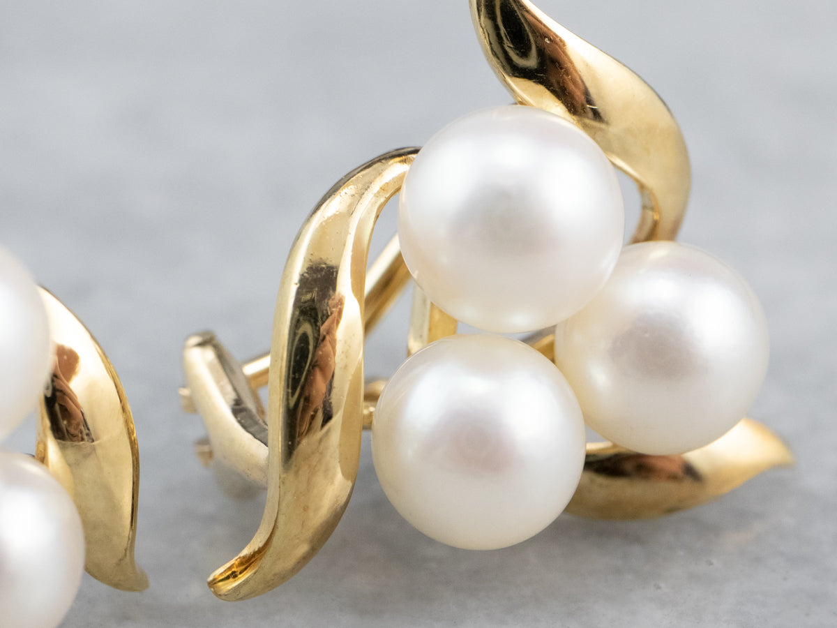 Gold Cultured Pearl Cluster Earrings