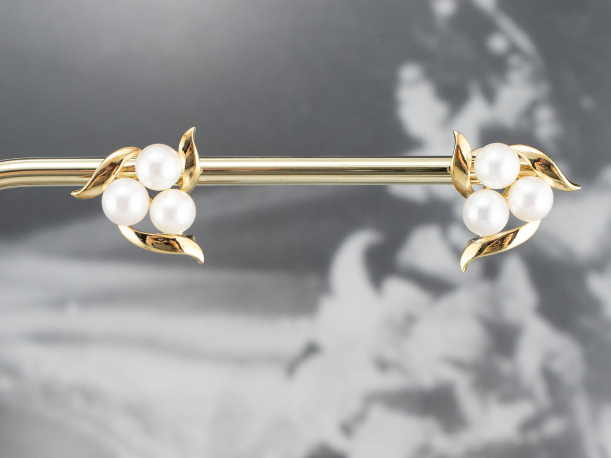 Gold Cultured Pearl Cluster Earrings