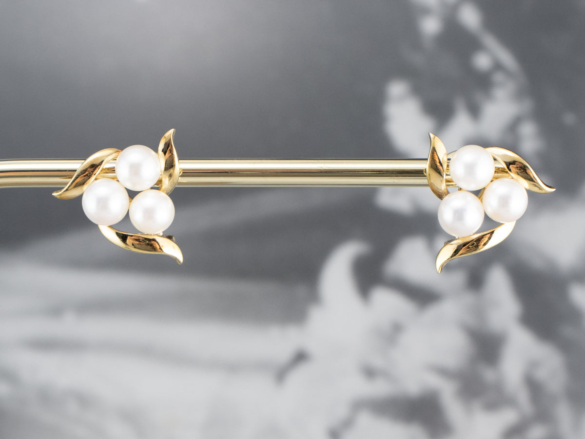Gold Cultured Pearl Cluster Earrings